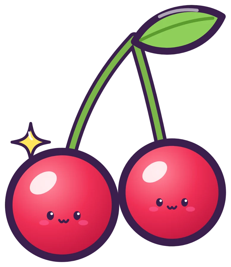 Two smiling cherries on one stem