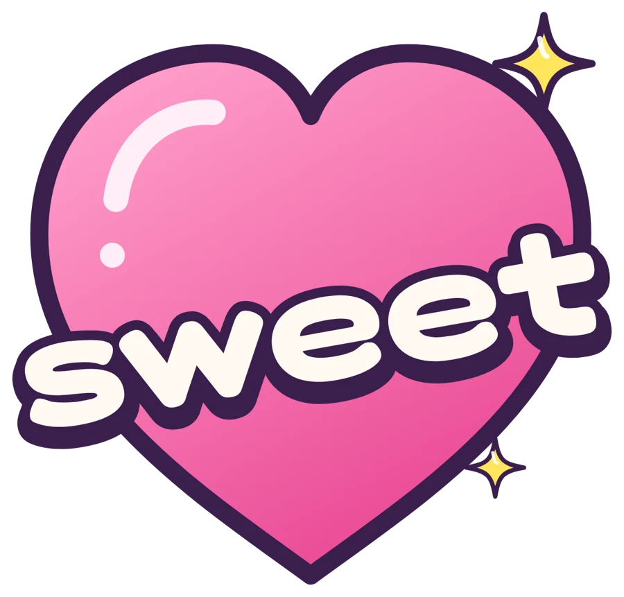 A pink heart that says sweet