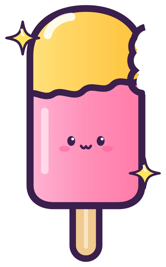 A strawberry and lemon popsicle with a bite out of it