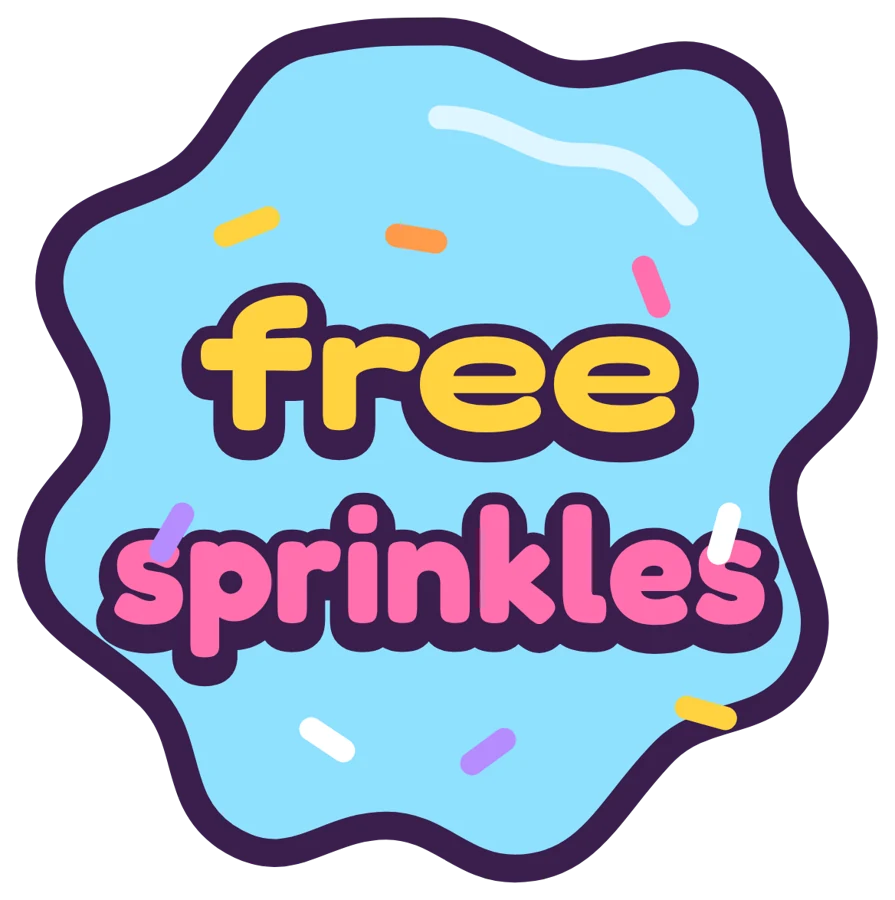 A blue blob that says free sprinkles